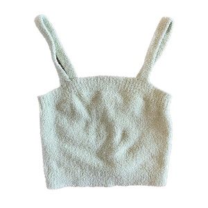 Forever 21 Green Fuzzy Cropped Tank Top Soft Cozy Women’s Size Medium